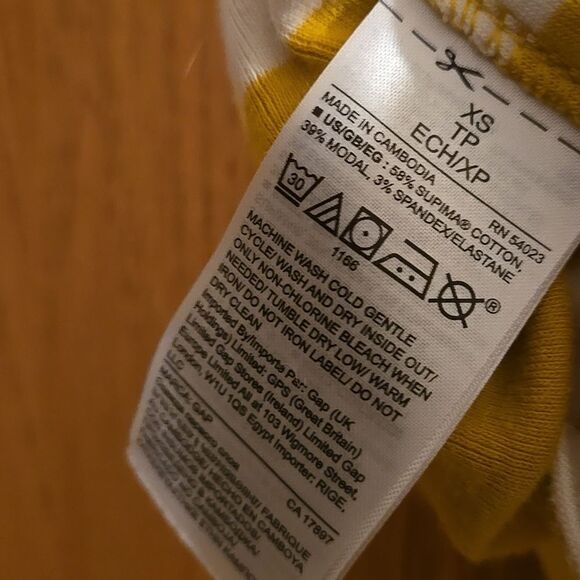 GAP Mustard White Striped Blouse Dip Back 3 / 4 Sleeve Nautical Womens Xs - Picture 5 of 11